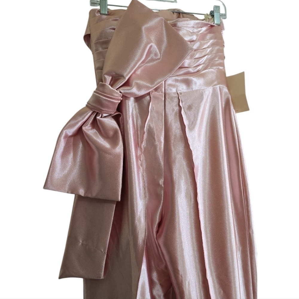 NWT LanTing Pink Satin Strapless Jumpsuit With Bowknot Back Medium Check Chart - Picture 9 of 12
